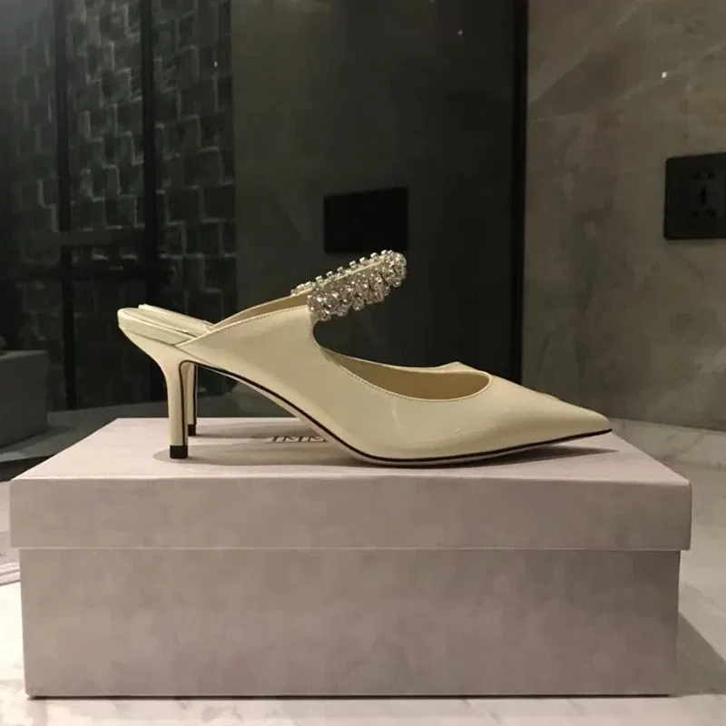 Color: GRAY, Shoe Size: 40, Ships From: CHINA - Elegant Leather Mules Pointed Toe Stylish Rhinestone Embellished High Heel Sandals Sophisticated Party Evening Shoes Footwear