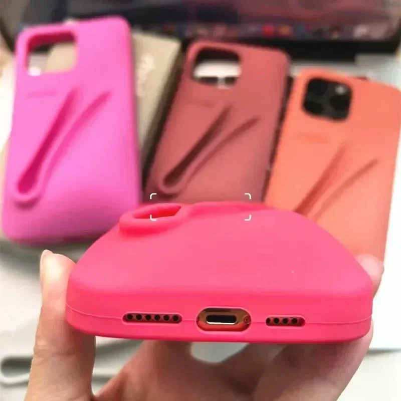 Color: Beige, Material: PE - Lipstick Soft Silicone DIY Rhode Phone Case for IPhone 16 Pro Max 16Pro 16Plus Portable Lip Gloss Holder Ins Hot Cover