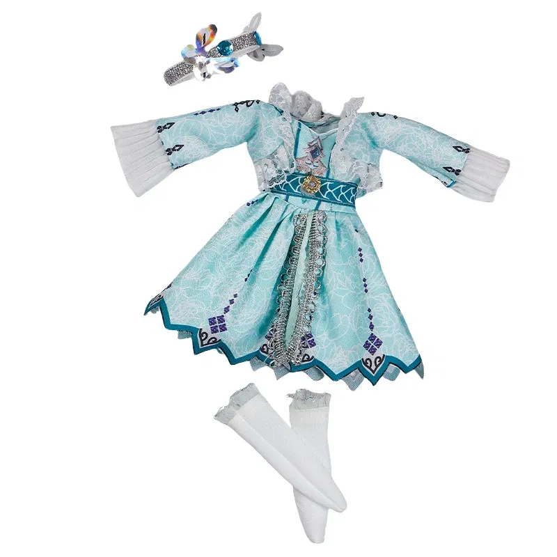 Color: SKY BLUE - 30CM BJD Doll Clothes Girl Dress Up Makeup DIY Toys  Accessories Dress Princess Doll House Set Children Humanoid Doll Girl Gifts