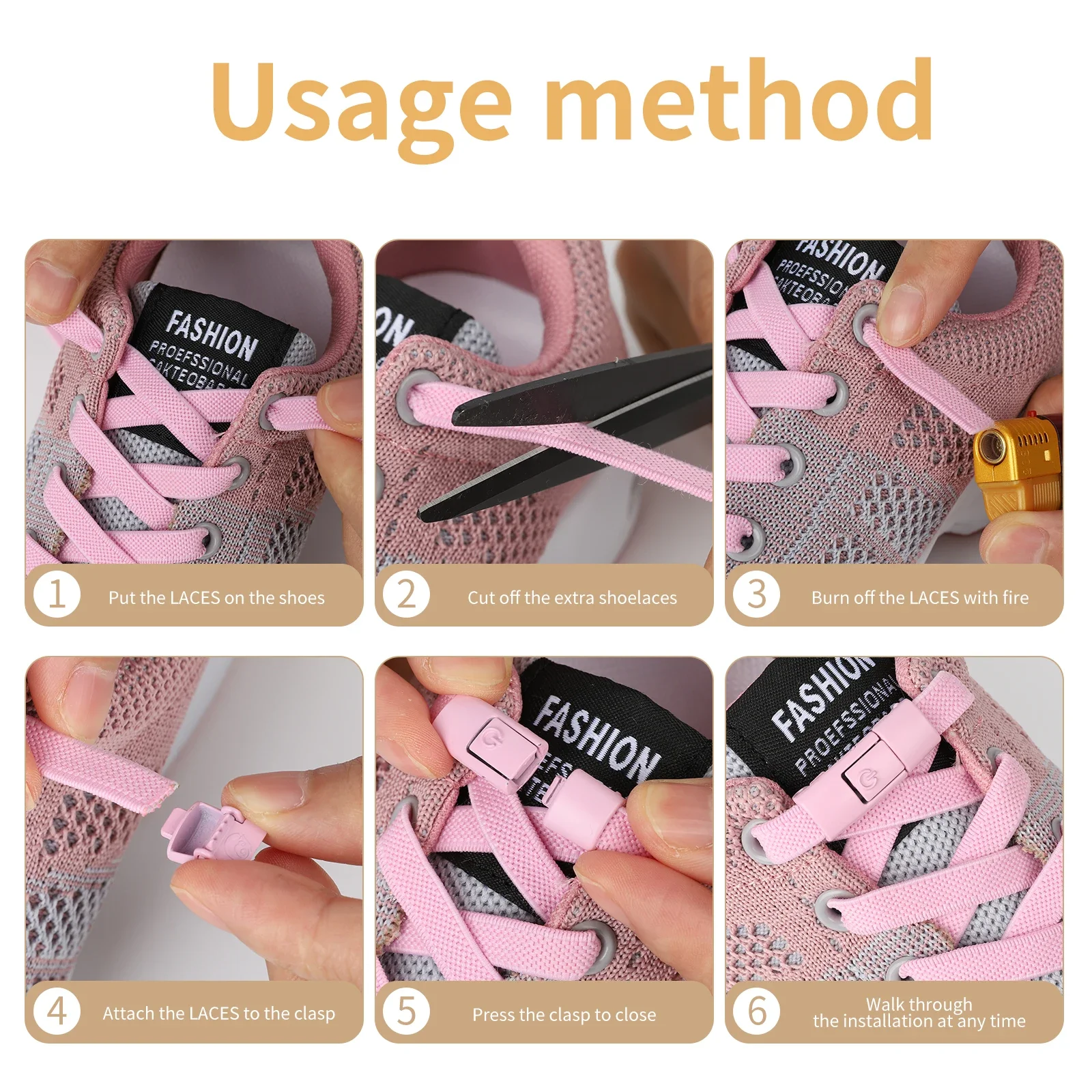 Color: Khaki - 2/4/10pairs Without Ties Elastic Laces No Tie Shoe Laces Press Lock Shoelaces Sneaker Kids Adult 8MM Widened Flat Shoelace