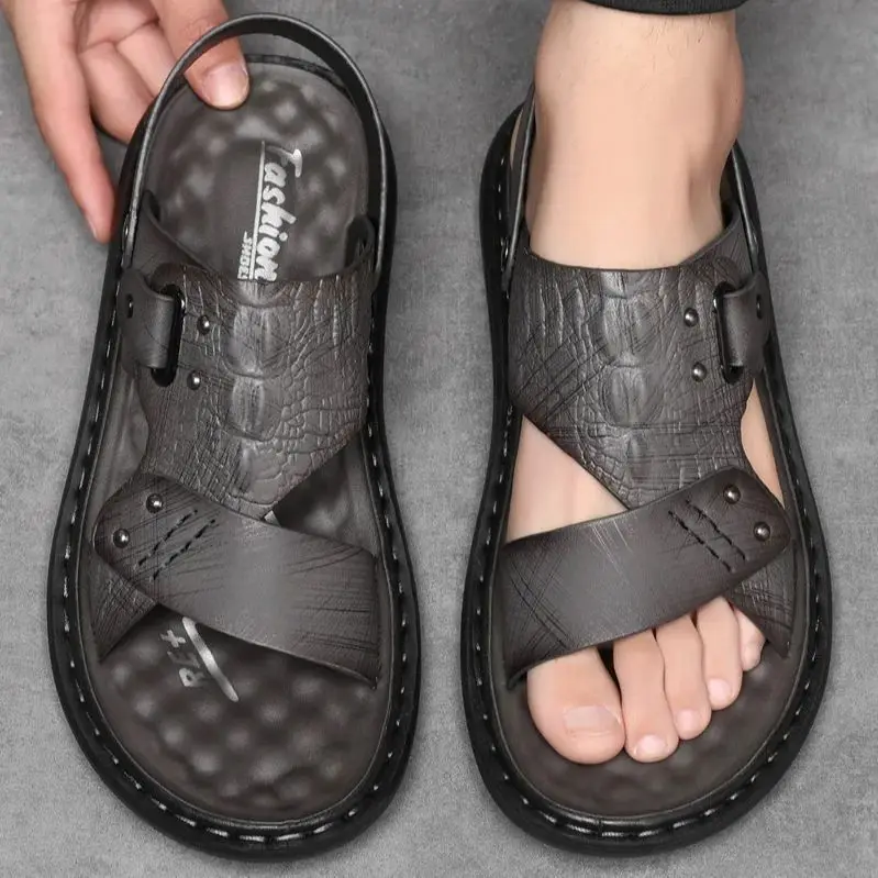 Color: black, Shoe Size: 41 - Men Office Open Toe Shoes Sandals Non-slip Slippers Male Footwear Mens Summer Outdoor Shoes