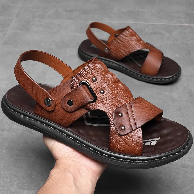 Color: black, Shoe Size: 41 - Men Office Open Toe Shoes Sandals Non-slip Slippers Male Footwear Mens Summer Outdoor Shoes