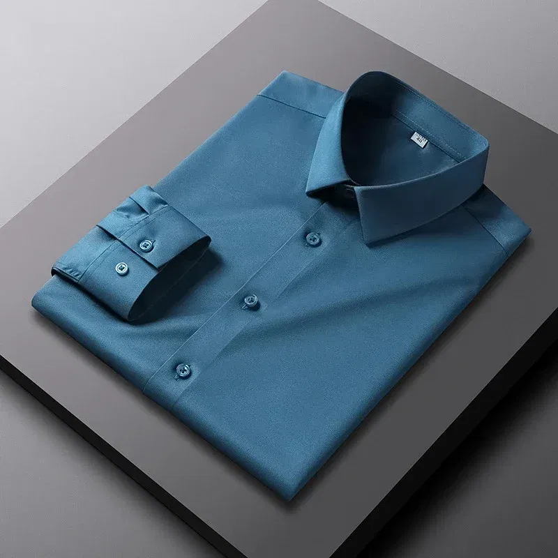 Color: black, Size: 4XL - Men's Casual and Fashionable Long Sleeved Solid Color Shirt Non Ironing and Wrinkle Resistant Business Top