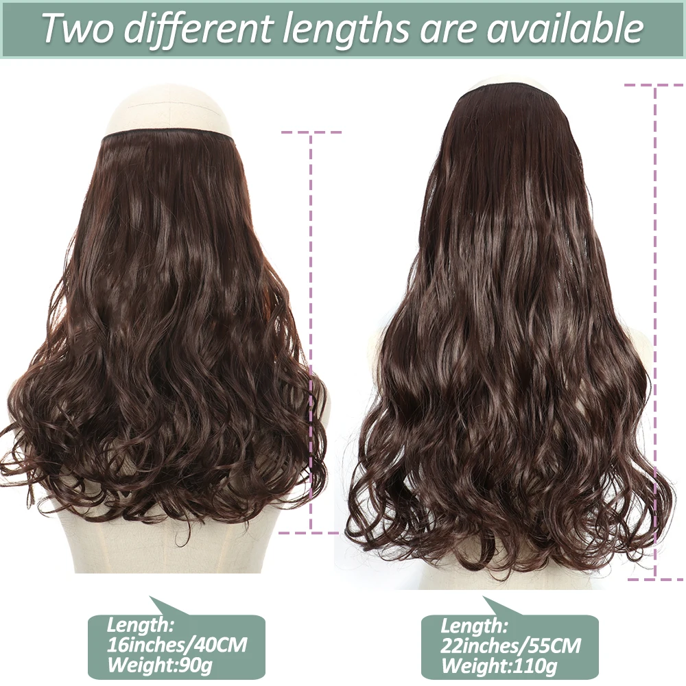 Color: #4, Stretched Length: 32inches, Ships From: CHINA - Synthetic Natural Wavy No Clip Fish Line Invisible Hair Extensions Mixed Color Blonde Black Artificial False Hair Piece ForWomen