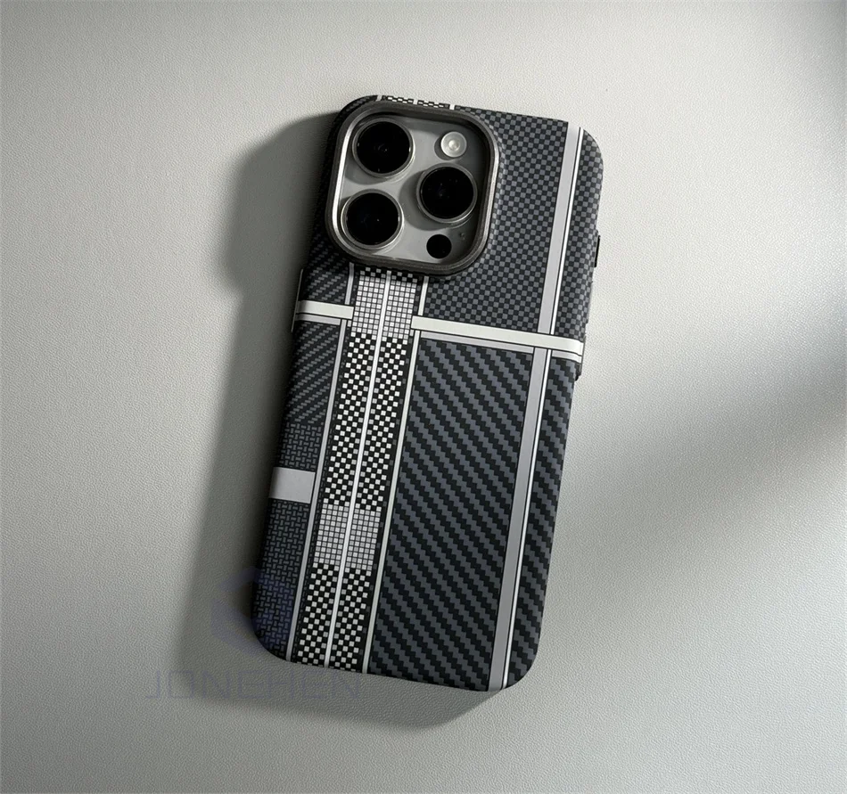 Color: Gold, Material: EVA - Luxury Alloy Lens Personalized Pixel 3D Relief Carbon Fibre Pattern Case For iPhone 13 14 15 16 Pro Max Slim Cover For Magsafe