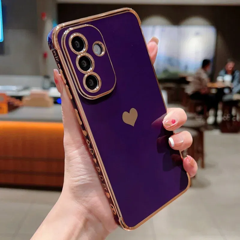 Color: Beige, Compatible-Phone Models: For iPhone 8 Plus, Ships From: CHINA - Electroplating Side Love Heart Phone Case For Samsung Galaxy S25 Ultra S24 S23 S22 A16 A55 Protect Lens Shockproof Back Cover