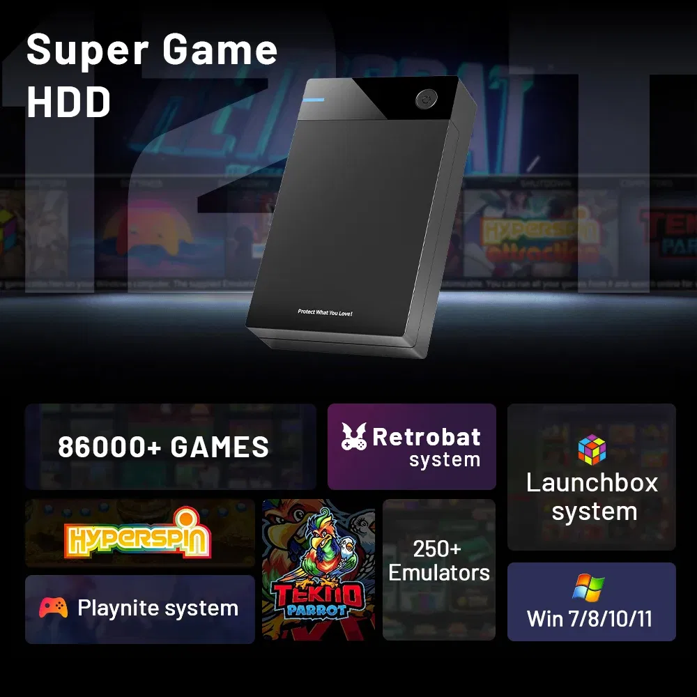 Color: Yellow, Ships From: CHINA - New! 12TB Gaming HDD with Hyperspin Launchbox Retrobat Playnite with 86000+ Retro Video Games Super Console for