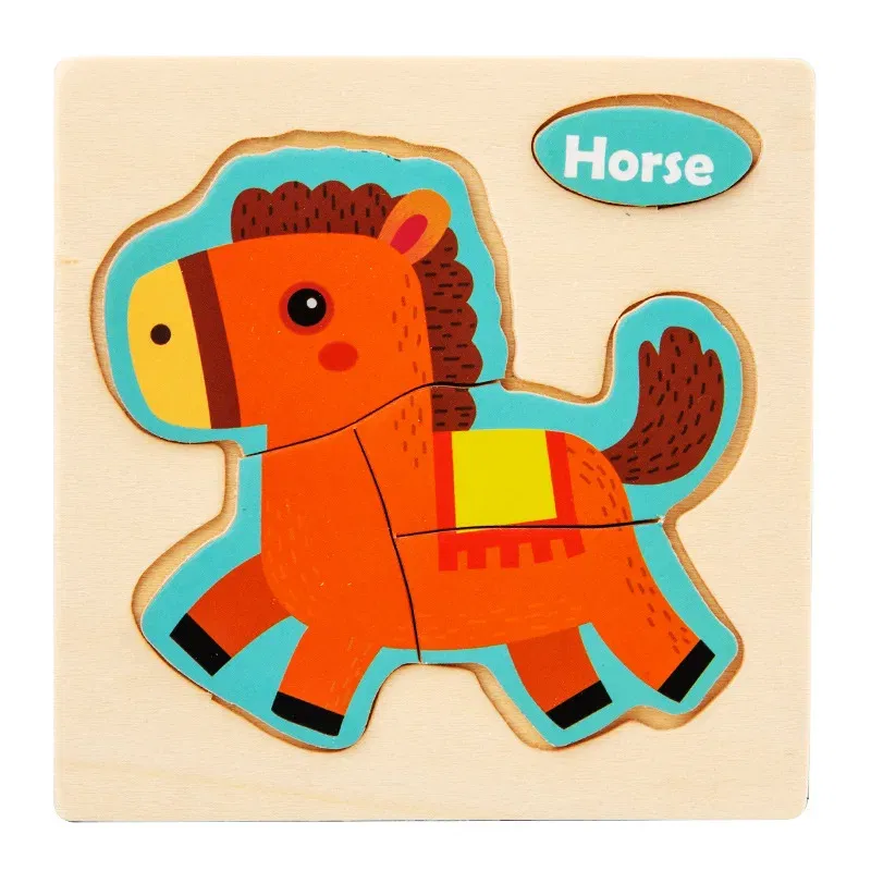 Color: DEEP BLUE, Ships From: CHINA - Wooden Puzzle Jigsaw Toys For Children Wood 3d Cartoon Animal Puzzles Intelligence Kids Early Educational Toys for Children