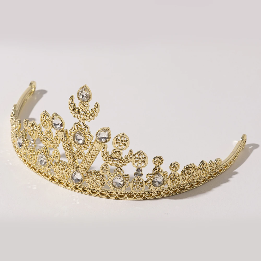 Metal color: Antique Silver Plated - LUIZADA European Princess Queen Round Headdress Moroccan Bride Crystal Crown King Bride Headdress Wedding Hair Accessories