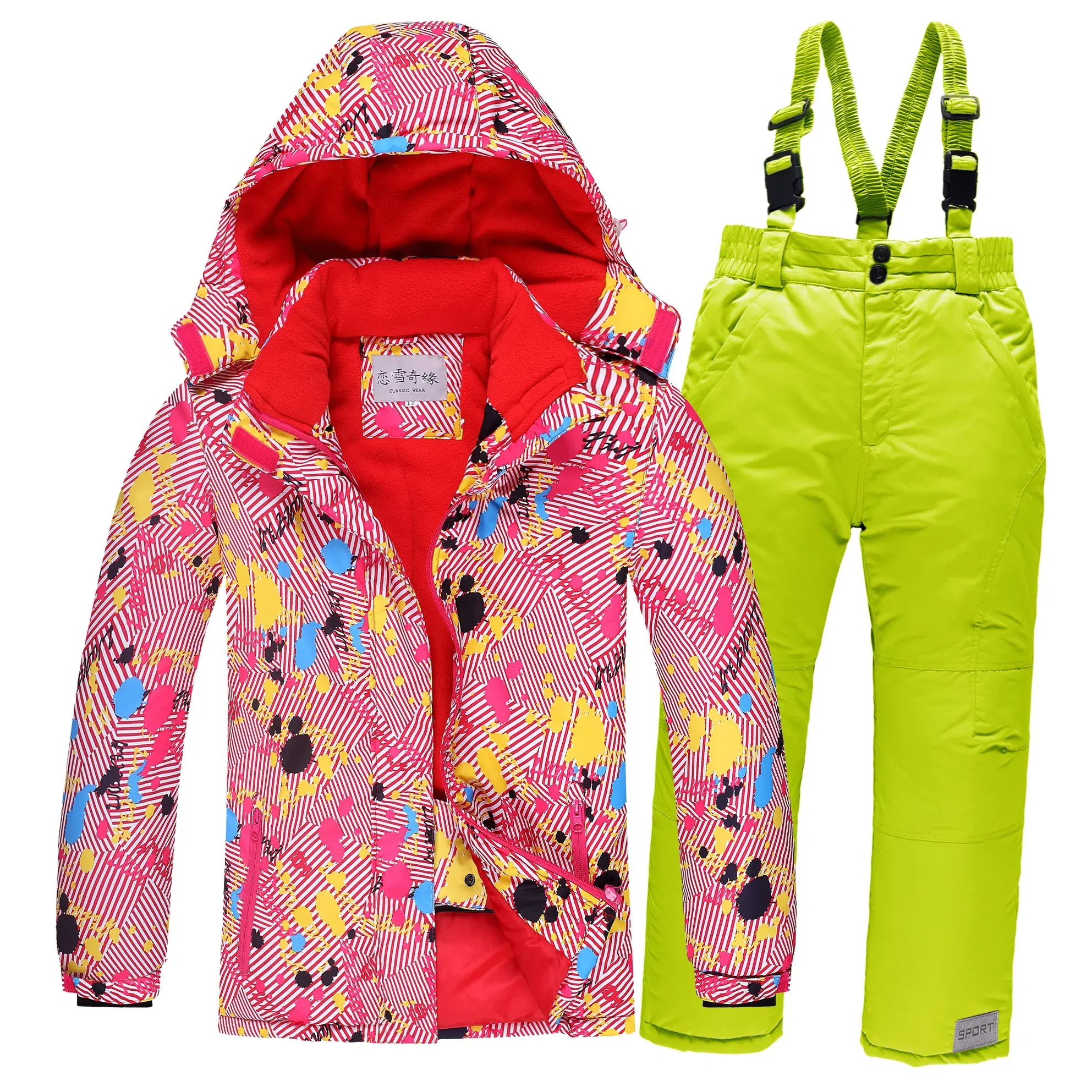 Color: Red, Kid Size: 14 - OLEKID 2025 Russia Winter Children Boy Ski Suit Waterproof Girl Jacket Overalls Snowsuit 3-16 Years Kid Teenage Parka Snow Suit