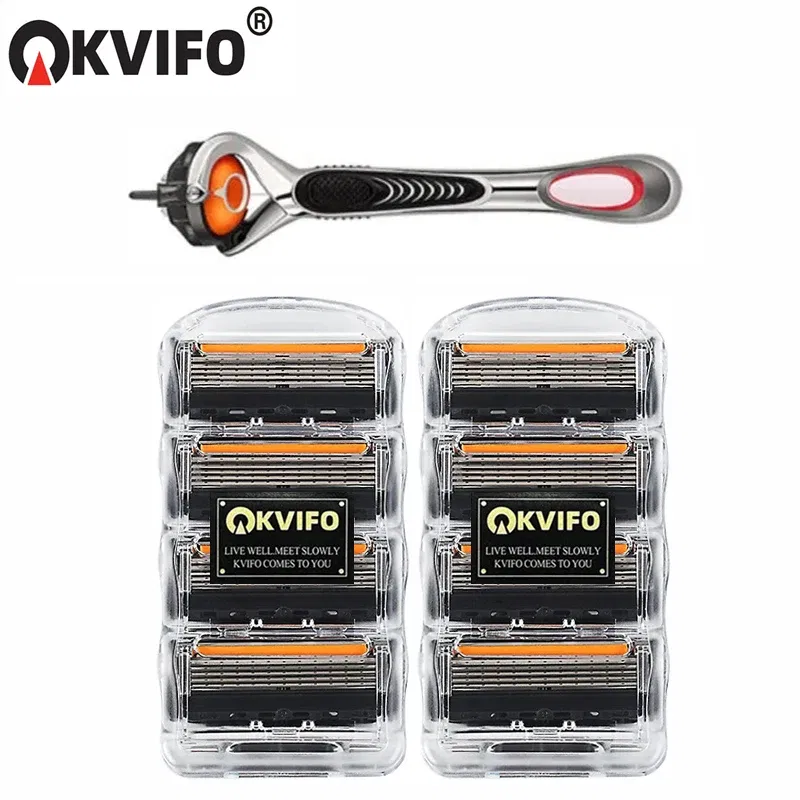 Color: Gold - KVIFO High Quality 5-ply Razor Manual Shaving Blades Men Face Shaving Razor Replacement Cutter Heads & Razor Holders Sets