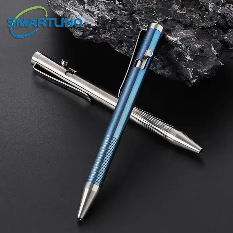 Color: Sky blue - High Quality Titanium Tactical Bolt Action Ballpoint Pen Self Defense EDC Writing Tools for Outdoor Traveling Office Gift