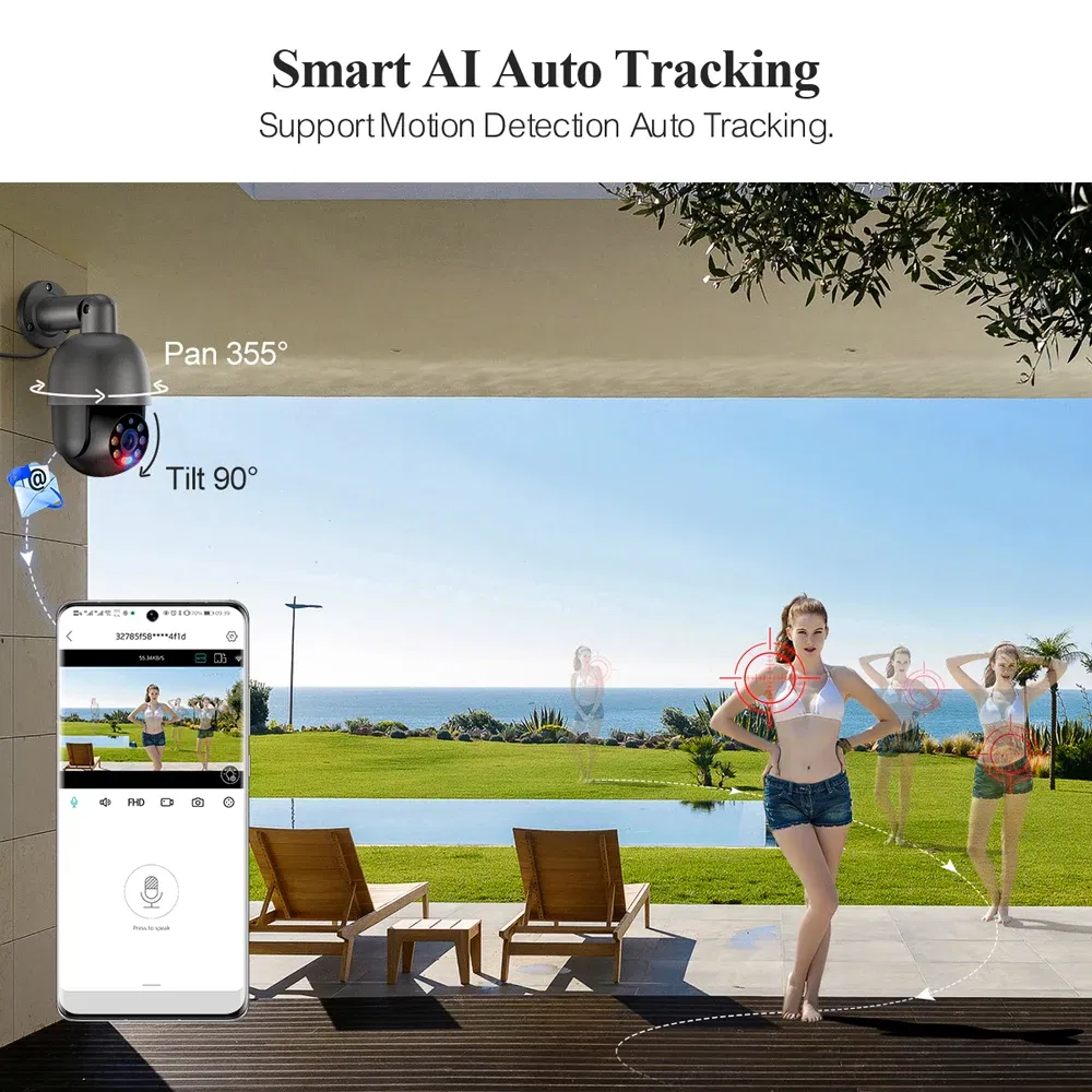 Sensor Size: 1/2.7", Focus: 3.6mm, Ships From: CHINA - Techage 5MP 8MP PoE PTZ IP Camera Outdoor Waterproof 2 Way Audio Camera AI Human Detection Security Camera Xmeye for NVR System