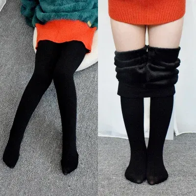 Color: Beige, Size: 80cm - High Quality Winter Fur Girls Leggings Thick Velvet Children Pants Warm Elastic Waist Cotton Kids Girls Trousers