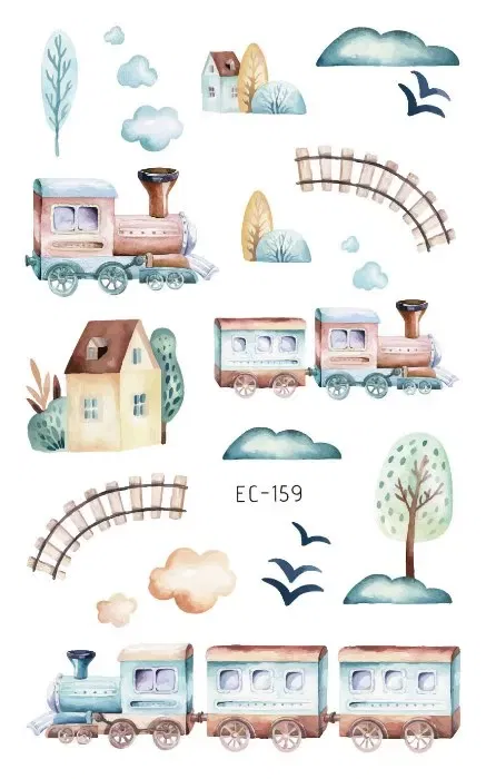 Color: green - 1Sheets Vehicle Temporary Tattoo Small Cars Helicopter Train Steamship Hot Air Balloon Kid Waterproof Fake Tattoo Sticker