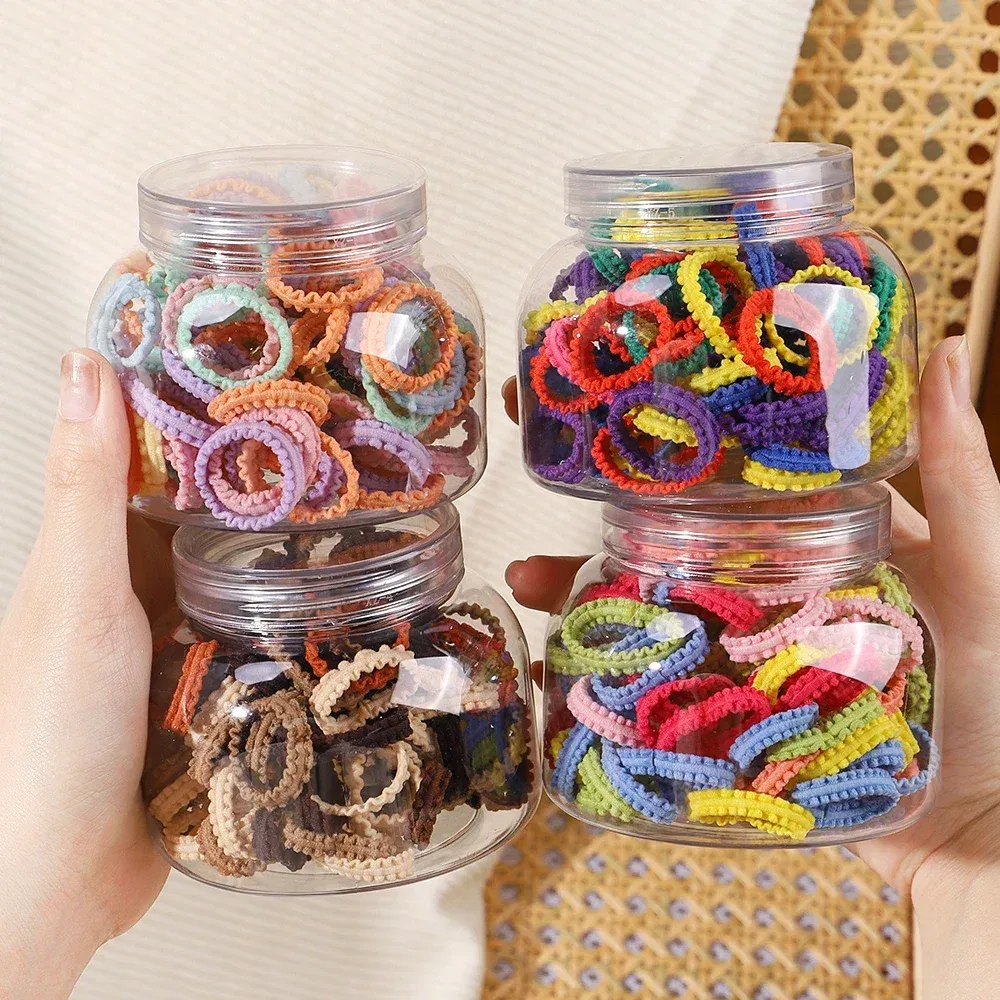 Color: Pink - 40/60pcs Kids Small Rubber Bands Girls Hair Ties Headbands Non Damaging Tie Ponytail High Elastic Durable Colorful Hair Rope Set
