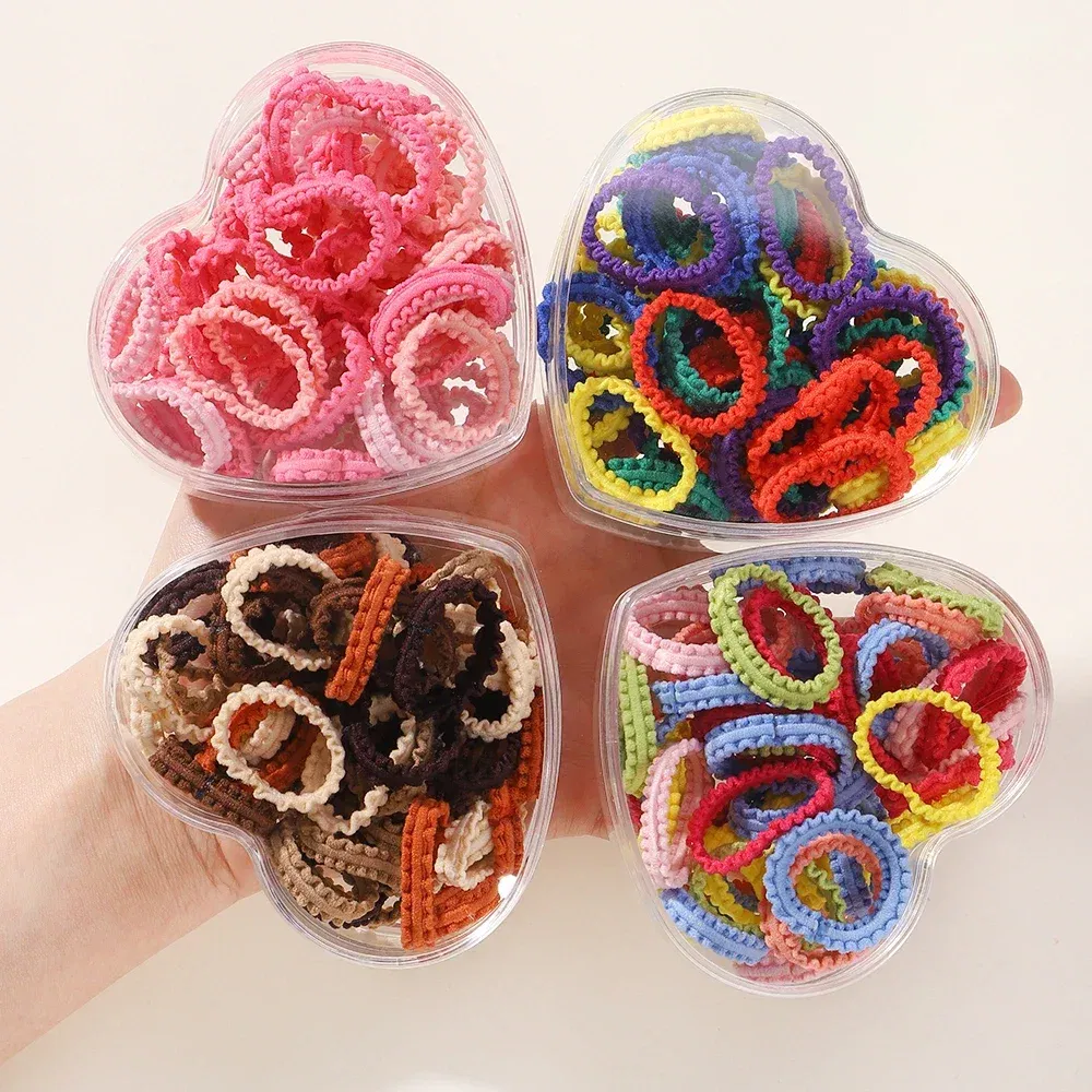 Color: Pink - 40/60pcs Kids Small Rubber Bands Girls Hair Ties Headbands Non Damaging Tie Ponytail High Elastic Durable Colorful Hair Rope Set