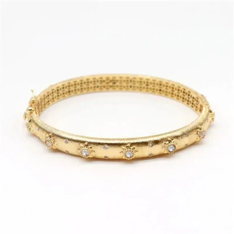 Gem Color: WHITE - Classic Court style wire drawing bracelet for women light luxury elegant green crystal retro flower bangles wedding fine jewelry