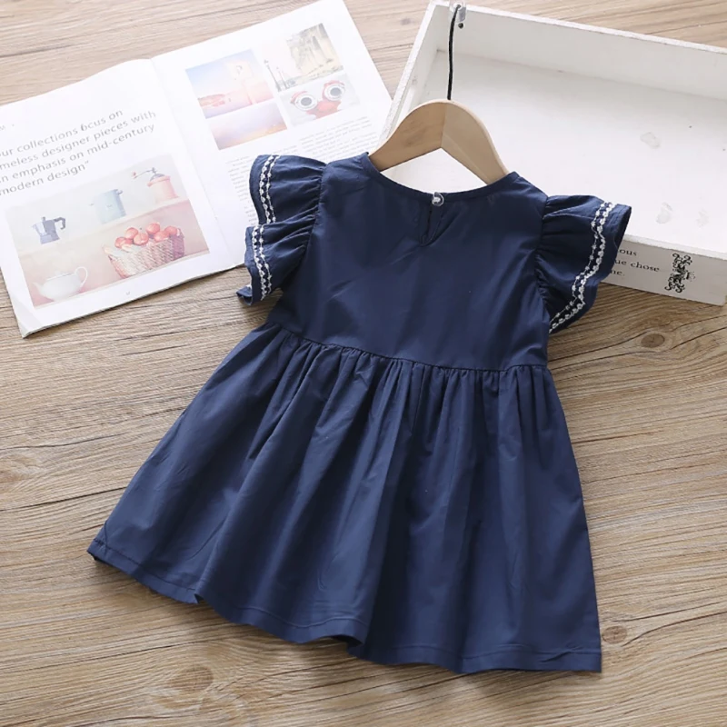 Color: WHITE, Kid Size: 2T - Summer Baby Girl Princess Dress Casual Fashion Baby Girl Flying Sleeve Bow-knot Princess Dress Kids Clothing For 1-6 Years Old