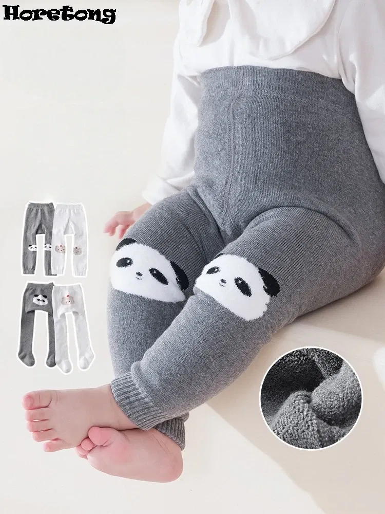 Color: Brown, Kid Size: 9M - Autumn Winter Thickened Baby Pantyhose A-class Girl Stocking Infant Toddler Knit Tights Cute Print High Waist Overall Legging
