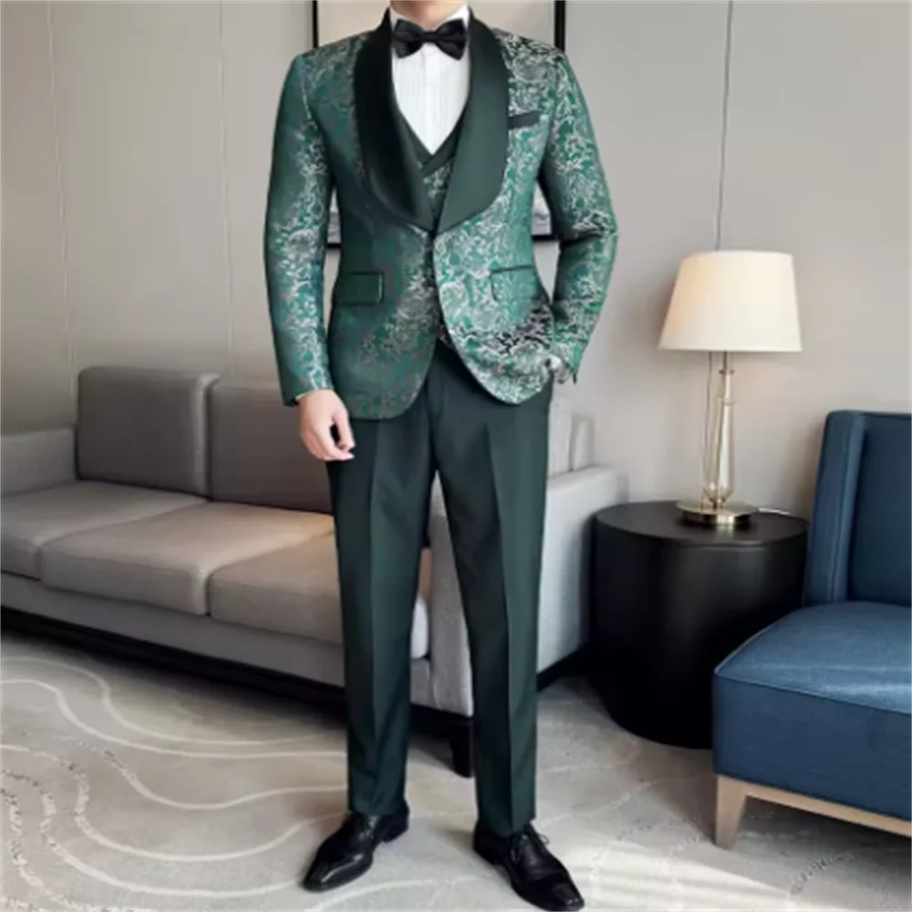 Color: Khaki, Size: 6XL - Green Men's Suit 3-Piece, Wedding Party Dress Jacket with Vest & Trousers, Asian Size Slim Men Sets, Beige Black Blue Available
