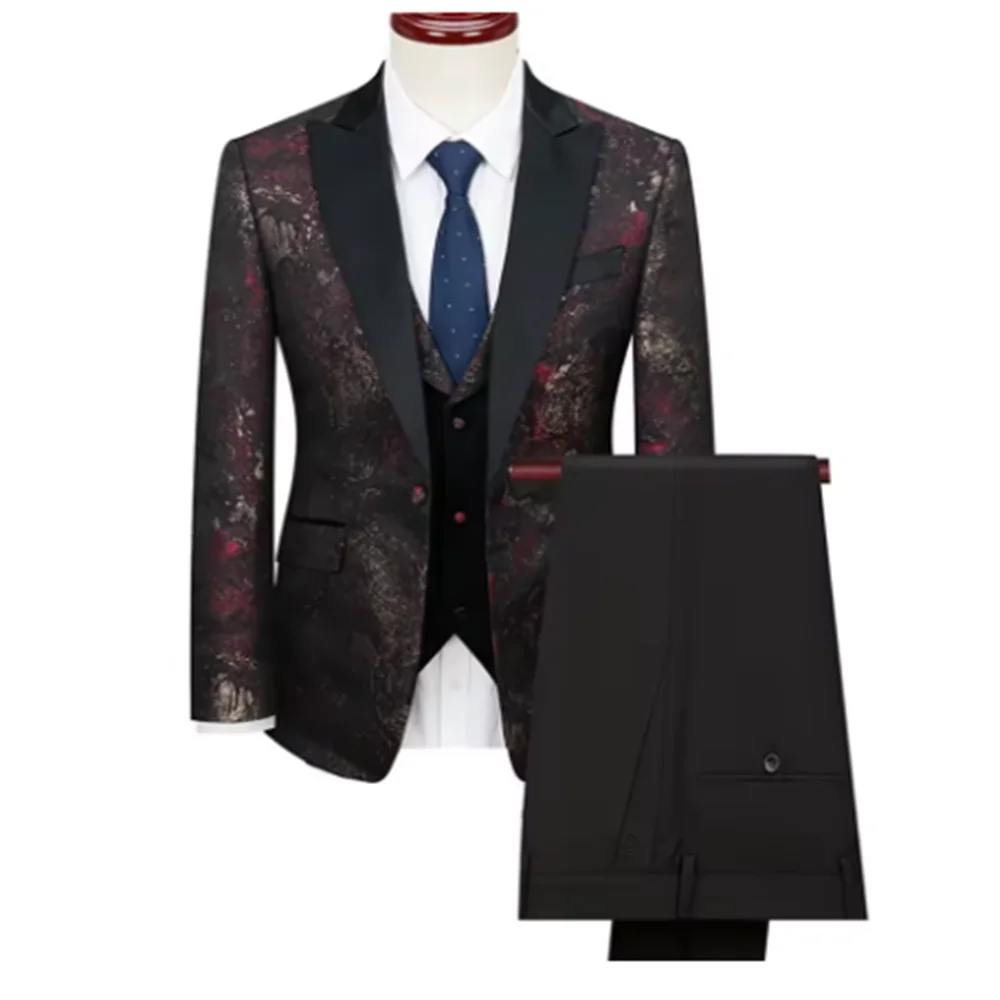 Color: Khaki, Size: 6XL - Green Men's Suit 3-Piece, Wedding Party Dress Jacket with Vest & Trousers, Asian Size Slim Men Sets, Beige Black Blue Available