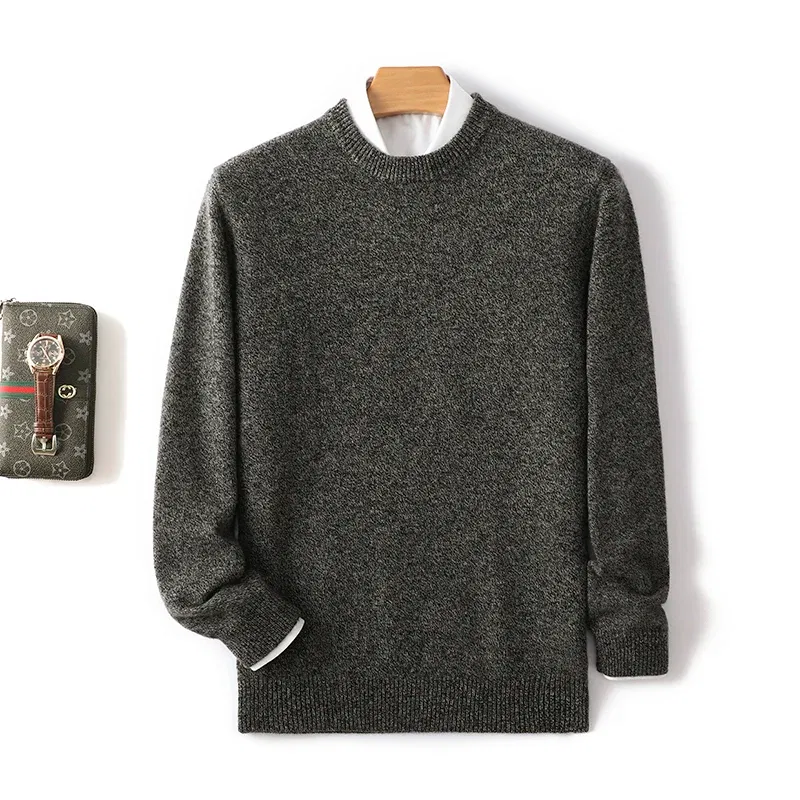 Color: GRAY, Size: M, Ships From: CHINA - Men's 100% Pure Wool Cashmere Sweater O-Neck Pullover Knit Sweater Autumn and Winter New Long Sleeve High-End Jumpers Thick Tops