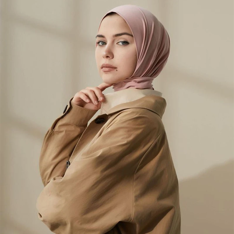 Color: dark ginger - A Summer Lady Muslim Ribbon Base Hat Ultra-soft Elastic Balaclavas, Outdoor Sunscreen Breathable Hood, Headdress
