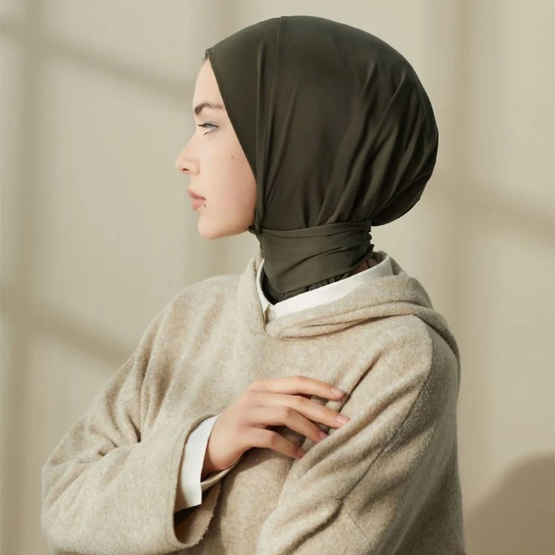 Color: dark ginger - A Summer Lady Muslim Ribbon Base Hat Ultra-soft Elastic Balaclavas, Outdoor Sunscreen Breathable Hood, Headdress