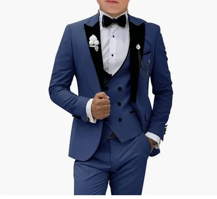 Color: Dark Grey, Size: L - Pink Prom Suit for Men 3 Piece Jacket Vest Pants Set Peaked Lapel Blazer Outfit Costume Birthday Party