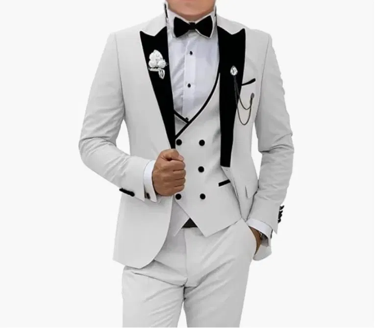 Color: Dark Grey, Size: L - Pink Prom Suit for Men 3 Piece Jacket Vest Pants Set Peaked Lapel Blazer Outfit Costume Birthday Party