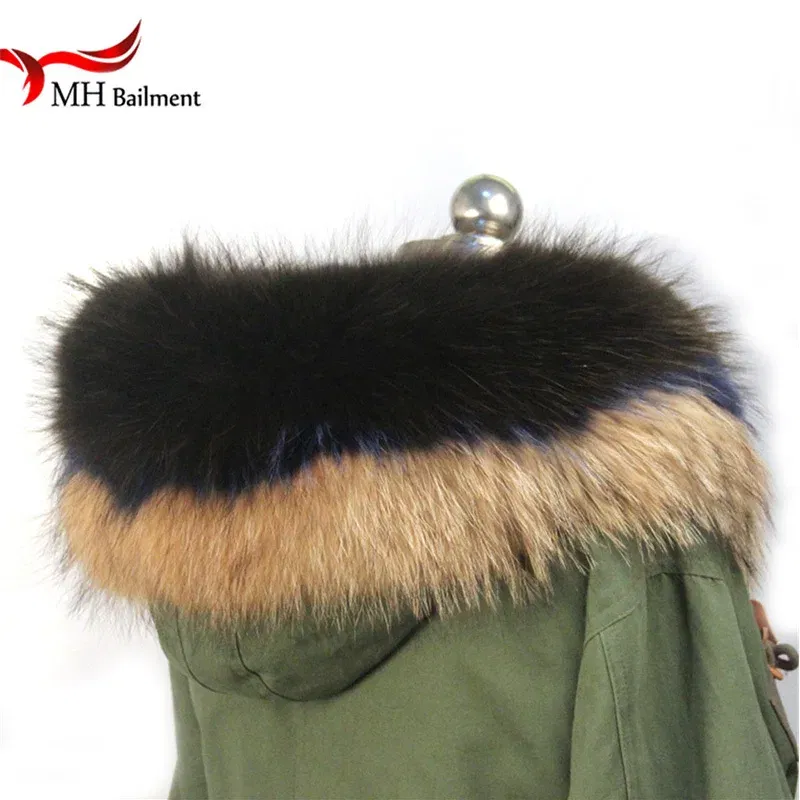 Color: WHITE, Size: M - 100% Real Raccoon Fur Scarf Coat Collar Ladies Winter Luxury Authentic Raccoon Warm Neck Shawl Coat Collar Furry Shawl Women
