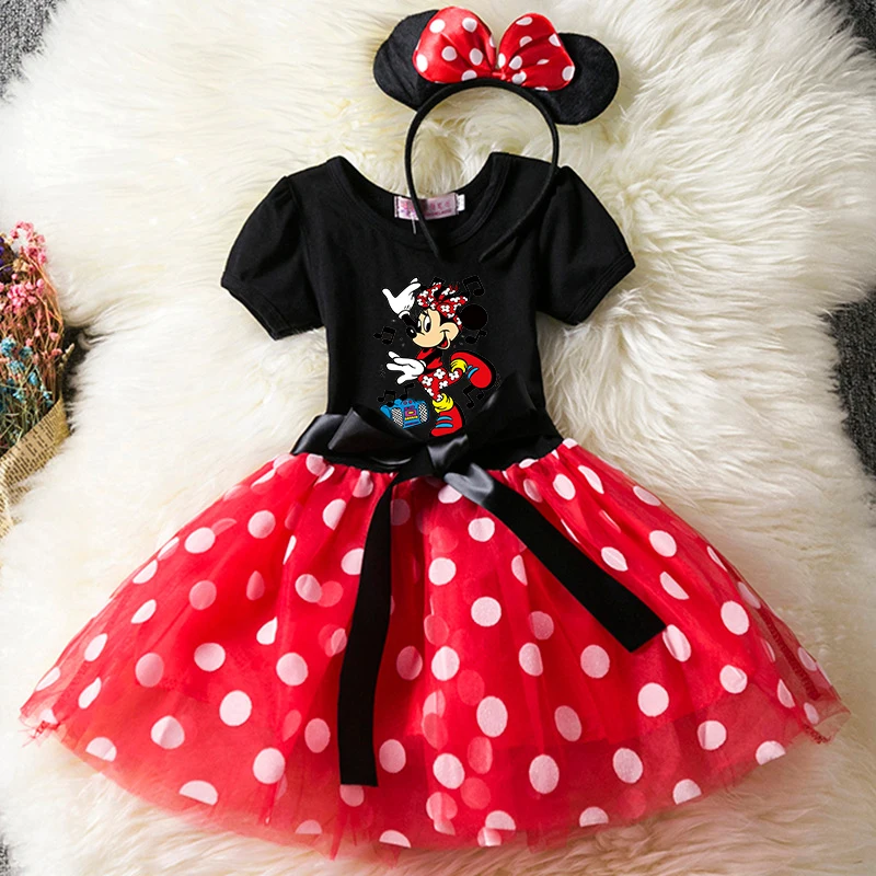 Color: Navy Blue, Size: XXS - Cartoon Mickey Minnie Mouse Kids Short Sleeve Polka Dot Princess Dress 1-6Y Party Baby Girls Clothes Cosplay Costumes