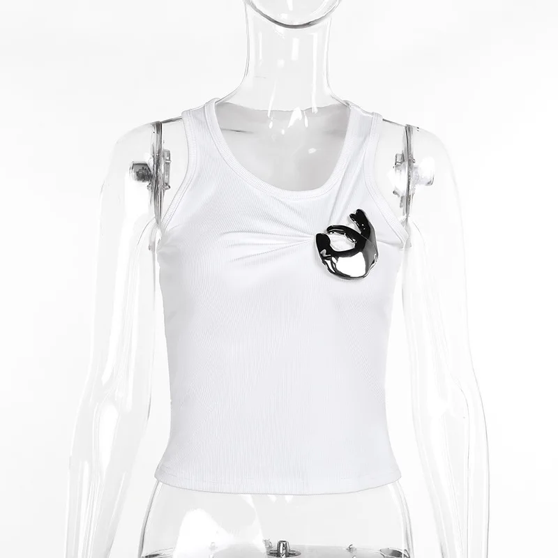 Color: black, Size: M - Women's Personalized Fashion Personalized Shrink Tank Top Sexy Solid Color OK Pattern Tank Top