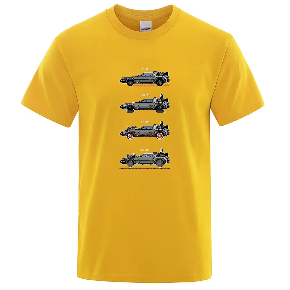 Color: Khaki, Size: XL - Retro Style Back To The Future Print Funny Tshirts Men Women Cotton T-Shirts Oversized Loose Tee Clothes Harajuku O-Neck Tops
