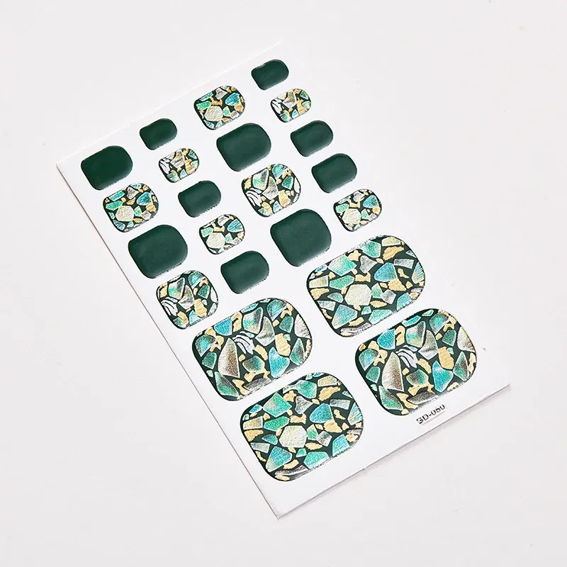Color: Jade green - 22 Tips/Sheet Women Salon Nail Wraps DIY Self Adhesive Nail Sticker Decals Plain Stickers Nails Sticker Designer Designed