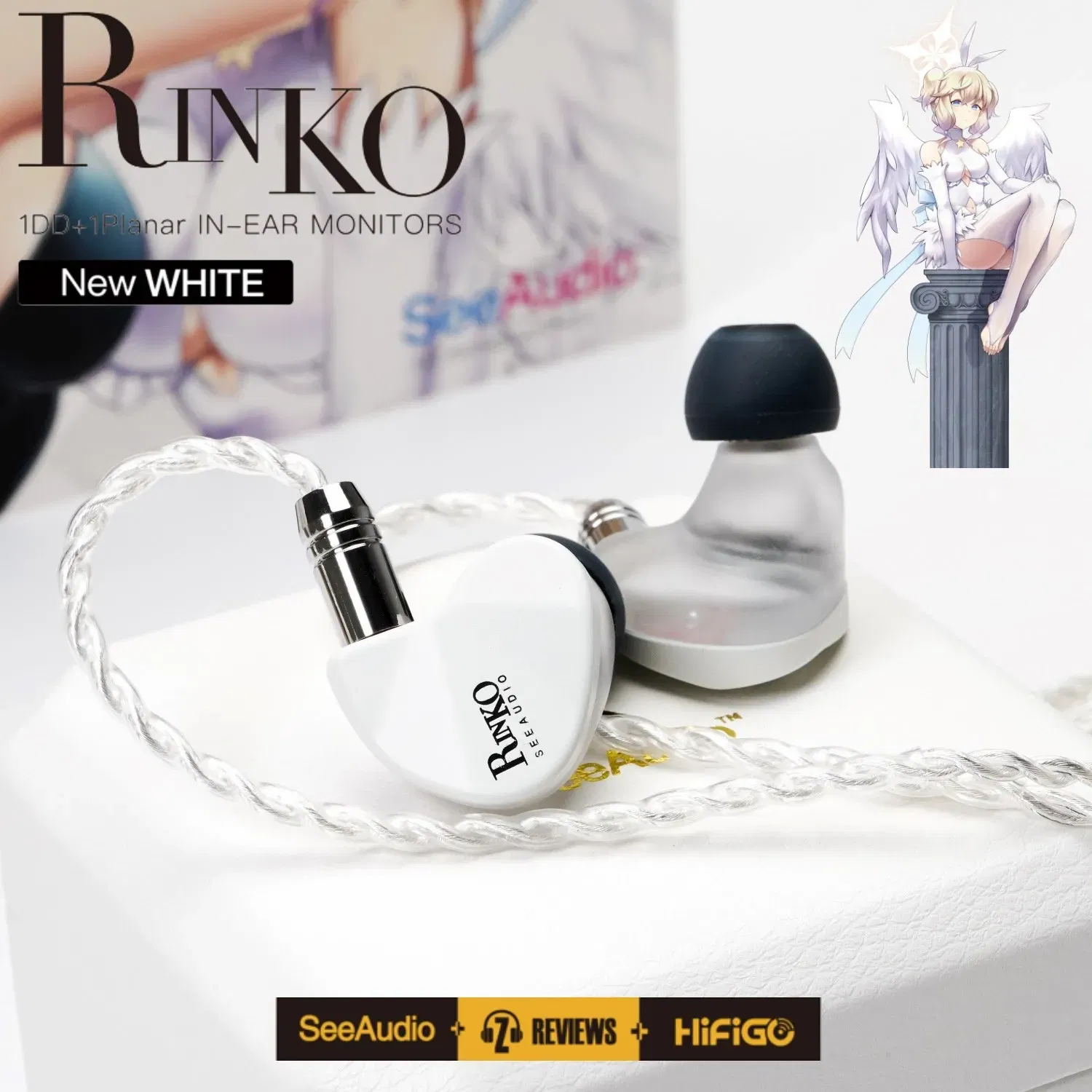 Color: WHITE - SeeAudio x Z Review White Rinko Hybrid Earphone 1DD+1Planar In-ear Monitors HiFi Wired Headphone J-POP Music Earbuds 2Pin 0.78