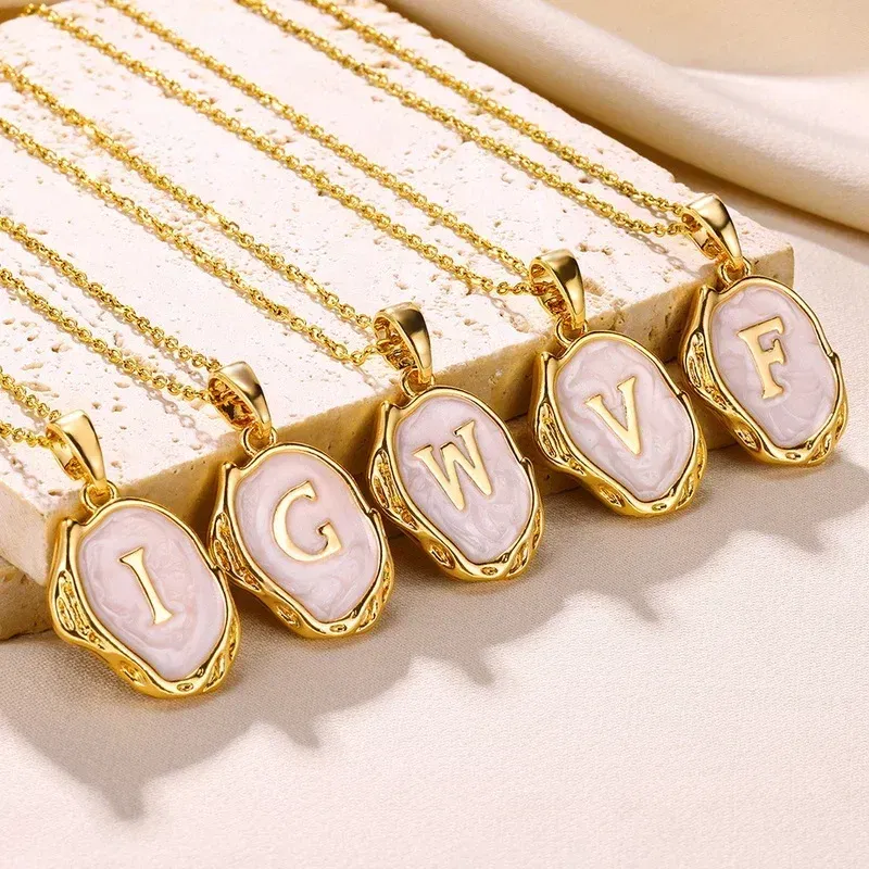 Metal Color: Platinum Plated, Length: 40cm - Y2K Stainless Steels Drip Oil 26 Letter Necklaces for Women Men Alphabet A-Z Initials Pendant Necklace Aesthetic Jewelry Gift