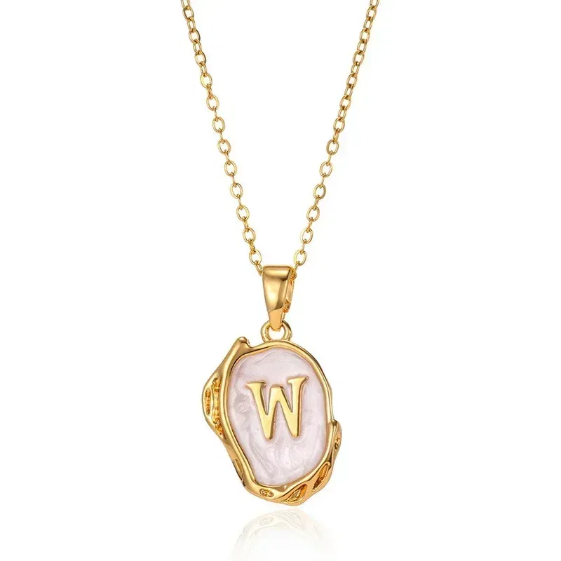 Metal Color: Platinum Plated, Length: 40cm - Y2K Stainless Steels Drip Oil 26 Letter Necklaces for Women Men Alphabet A-Z Initials Pendant Necklace Aesthetic Jewelry Gift