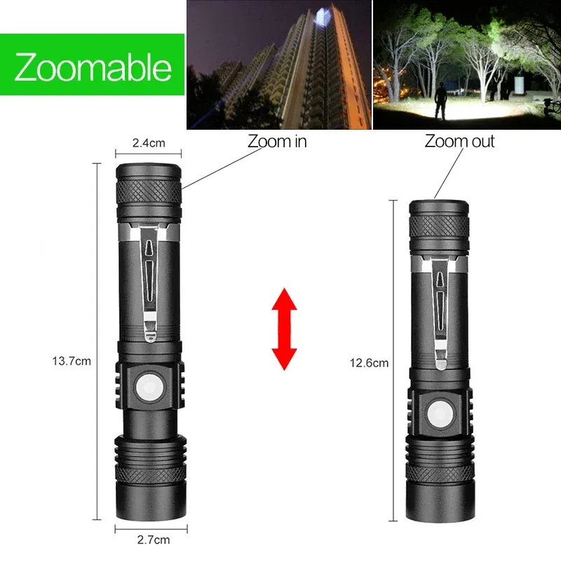Emitting Color: changeable - Ultra Bright Flashlight USB Linterna LED Torch Lanterna Power Tips Bicycle Light Rechargeable Use 18650