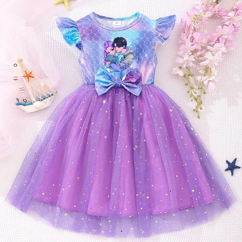 Color: Blue, Size: One Size, Ships From: CHINA, Height: 158 - KPop Demon Hunter Christmas Princess Dress Girl Fashion Casual Autumn Butterfly Dress Wedding Birthday Party Dress Gift Clothes