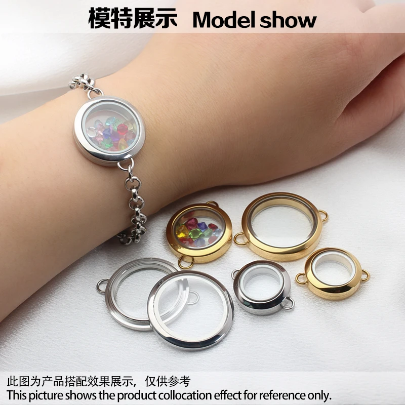 Metal Color: Green Dragonly - 1pc 20mm 25mm 30mm Stainless Steel Floating Locket Glass Memory twist Locket silver gold color For Bracelet Jewelry Making