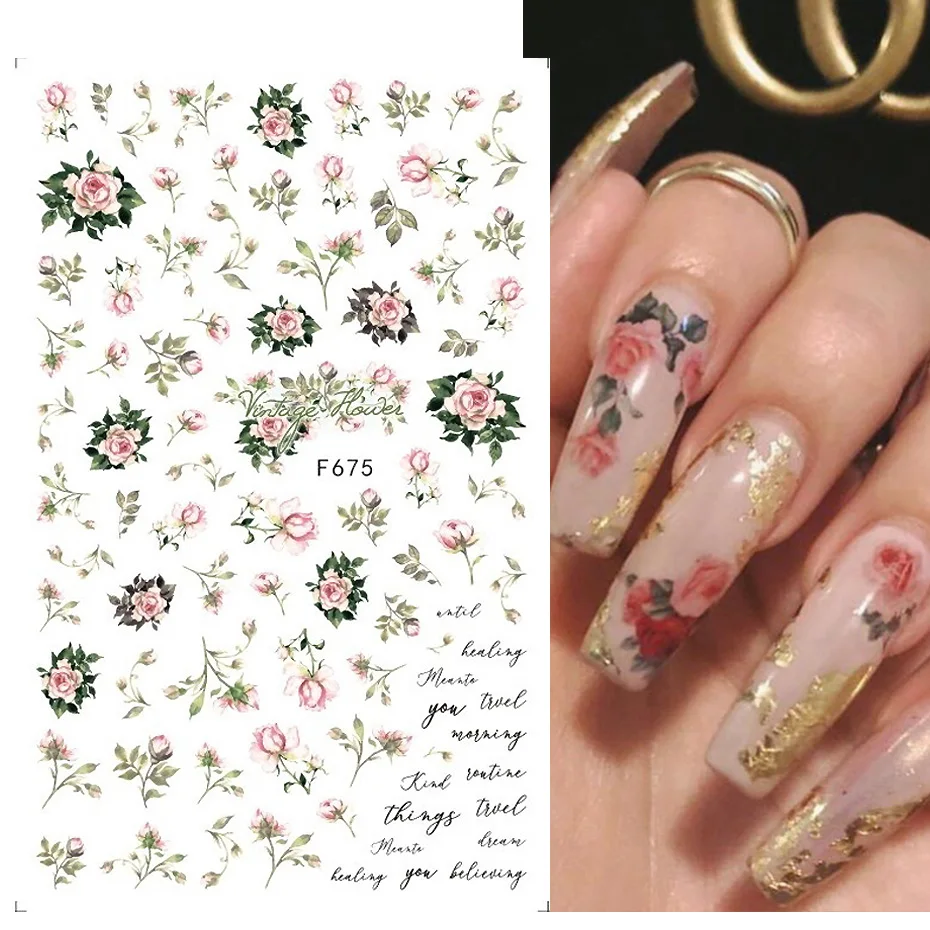 Color: Brown - 3D Blue Butterfly Adhesive Stickers Nail Art Decoration Laser Flowers Leaves Nail Sticker Nail Art Supplies Nail Parts