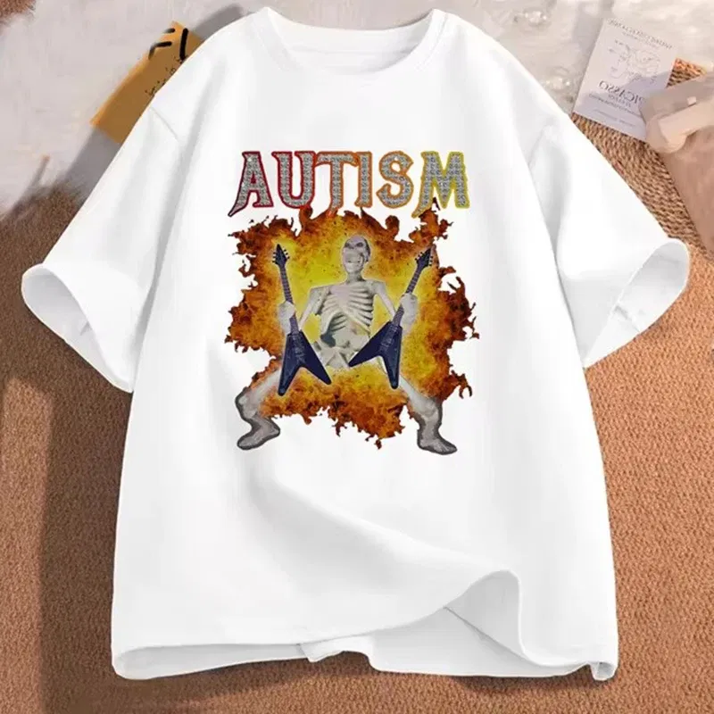 Color: GRAY, Size: XL - Autistic Funny Skeleton T Shirt Women Men Autism Edgy Skeleton Meme T-shirt Casual Short Sleeve Tshirt Round Neck Clothes