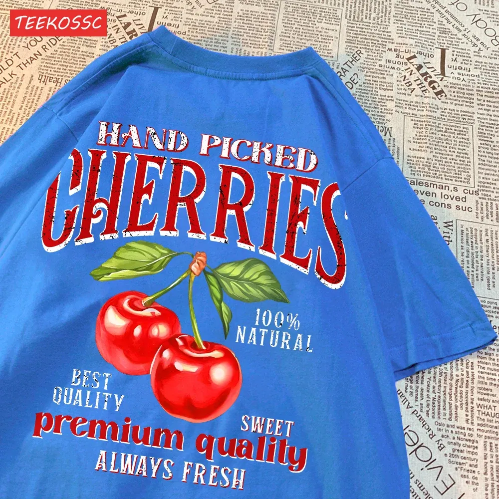 Color: Pink, Size: S - Summer Lemon Cherries Prints T-Shirts Cotton Women's Tops Oversize O-Neck Soft Short Sleeve tees Street Casual Womans Clothes