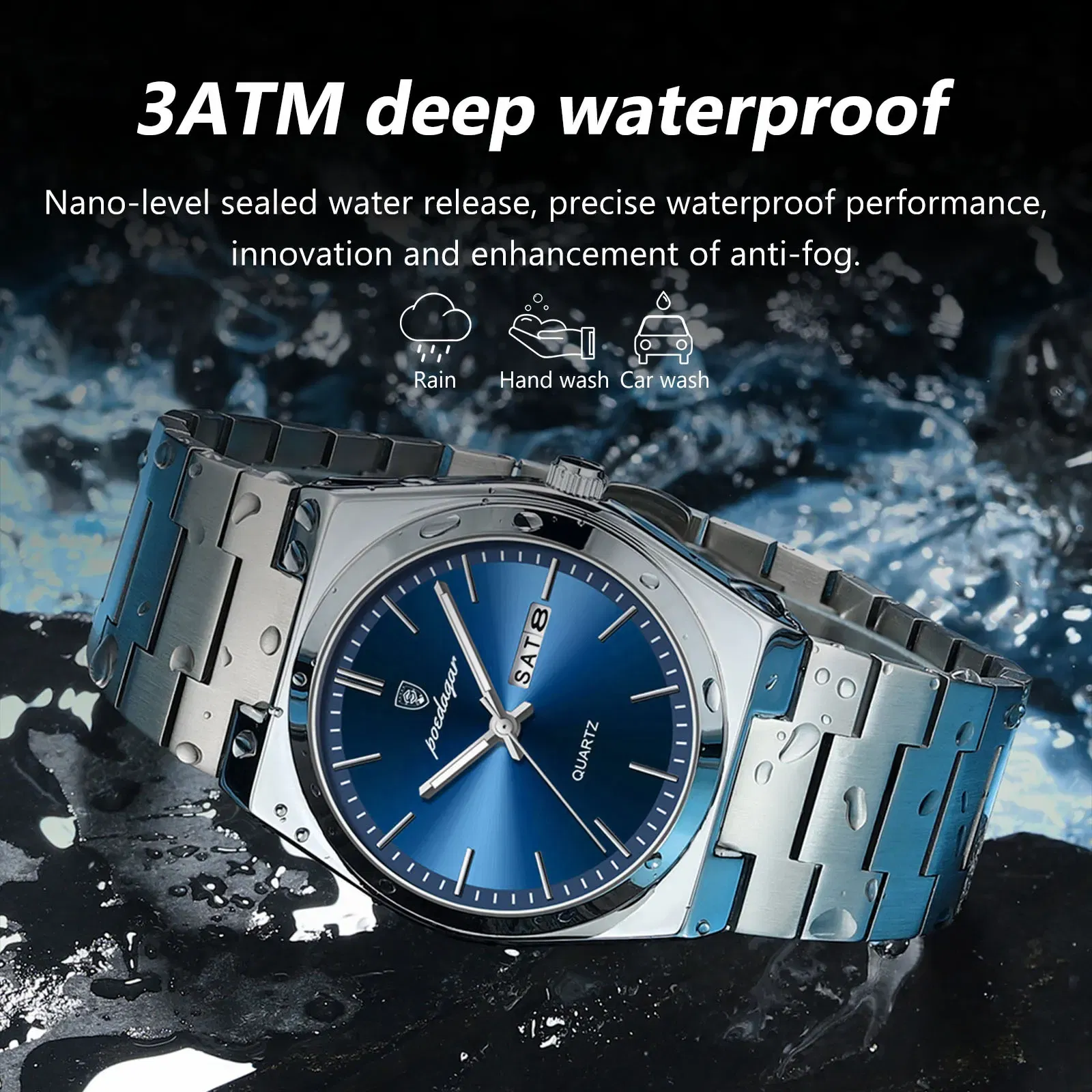 Color: Silver - POEDAGAR Luxury Watch For Man Waterproof Luminous Date Week Stainless Steel Men Watch Casual Quartz Men's Watches Male Clock+box