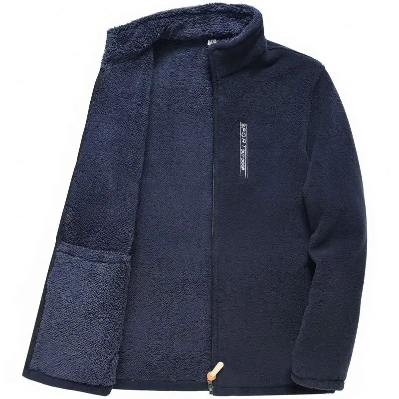 Color: Dark Grey, Size: XXL - Men's Fleece Zip Up Outerwear Zipper Fleece-lined Stand Collar Thickened Outdoor Jacket Windproof Polar Fleece Coldproof Jackets