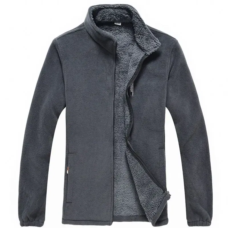Color: Dark Grey, Size: XXL - Men's Fleece Zip Up Outerwear Zipper Fleece-lined Stand Collar Thickened Outdoor Jacket Windproof Polar Fleece Coldproof Jackets