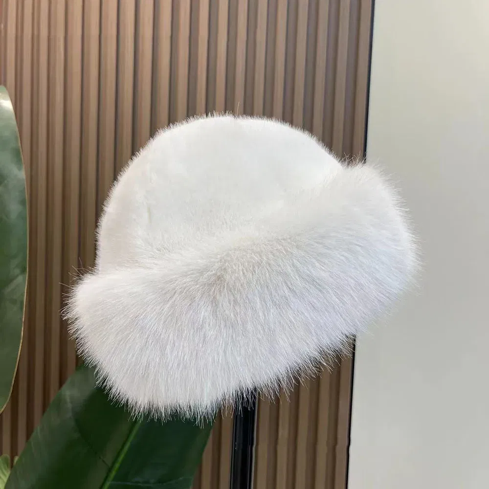 Color: Red - New Fluffy Fur Women's Winter Hat Winter Snow Ski Cap Female Faux Fur Thick Warm Windproof Hat Russian Hat Mink Fisherman's Hat