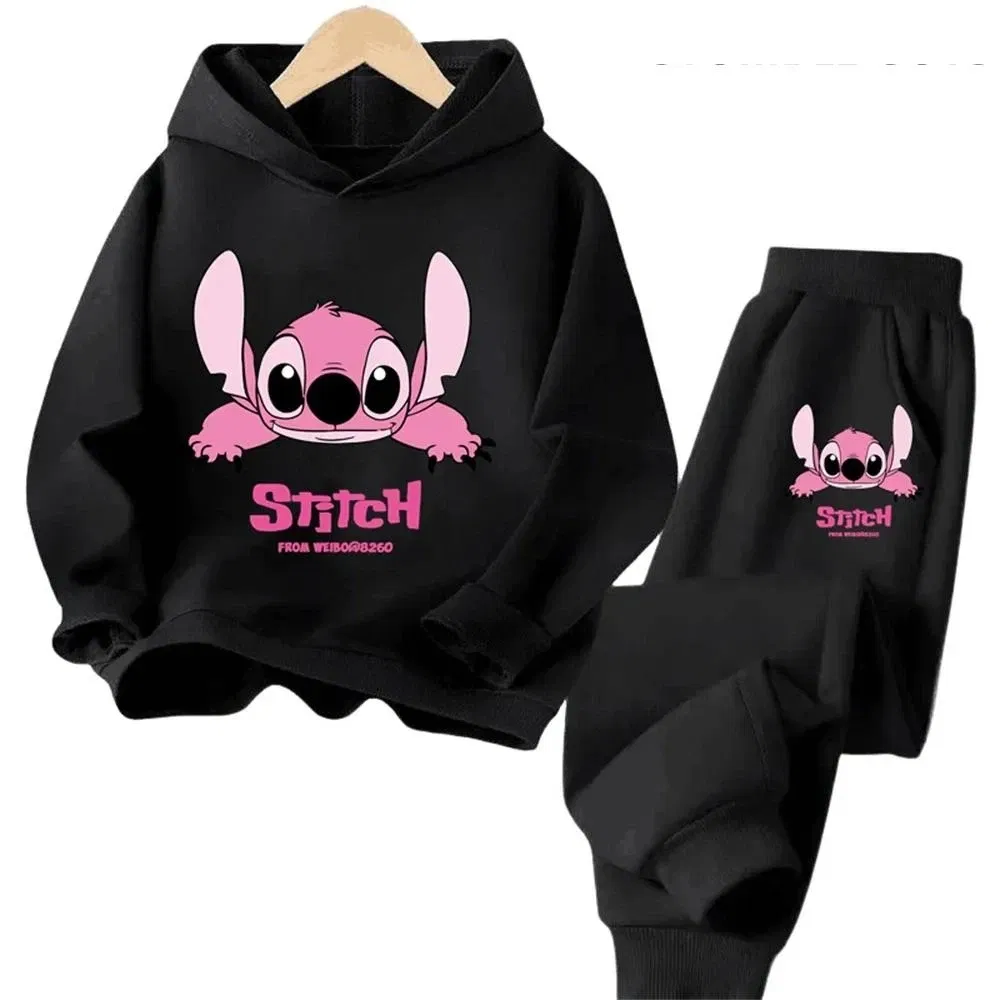 Color: green, Kid Size: 2T - Children Hoodies Stitch Kawaii Fashion Pullover Sweatshirt Anime Trucksuit Manga Cartoons Girls Boy Kids Autumn Casual Clothes